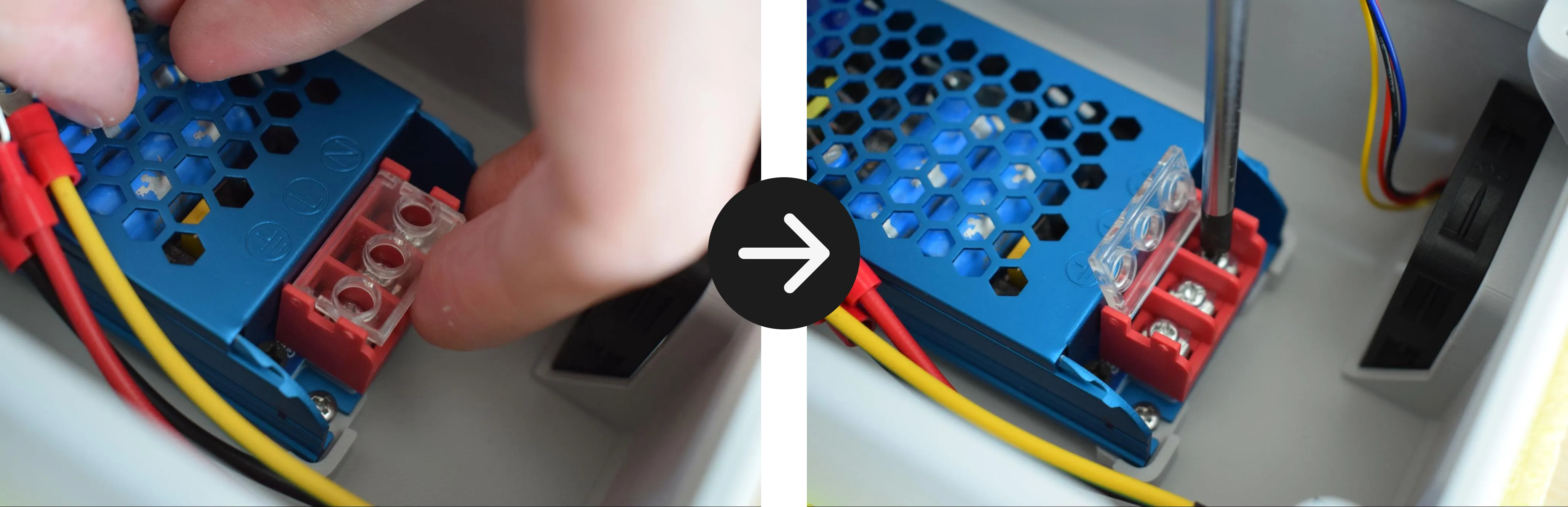 Open cover and loosen screws