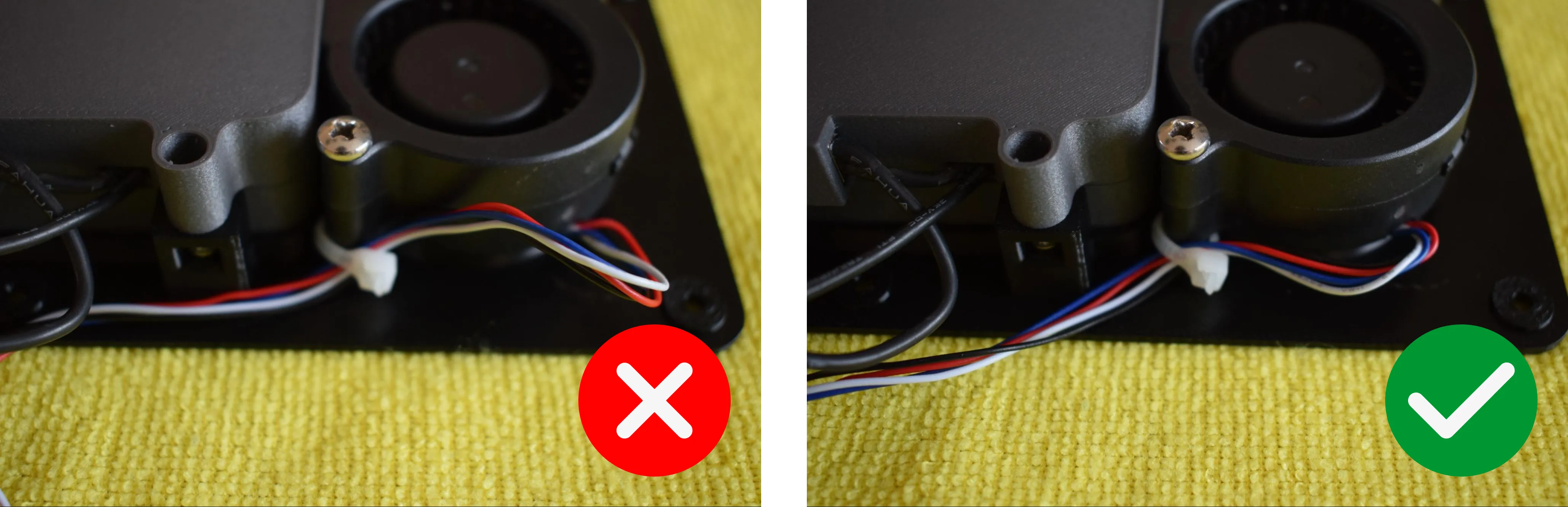 Cable routing correct vs incorrect