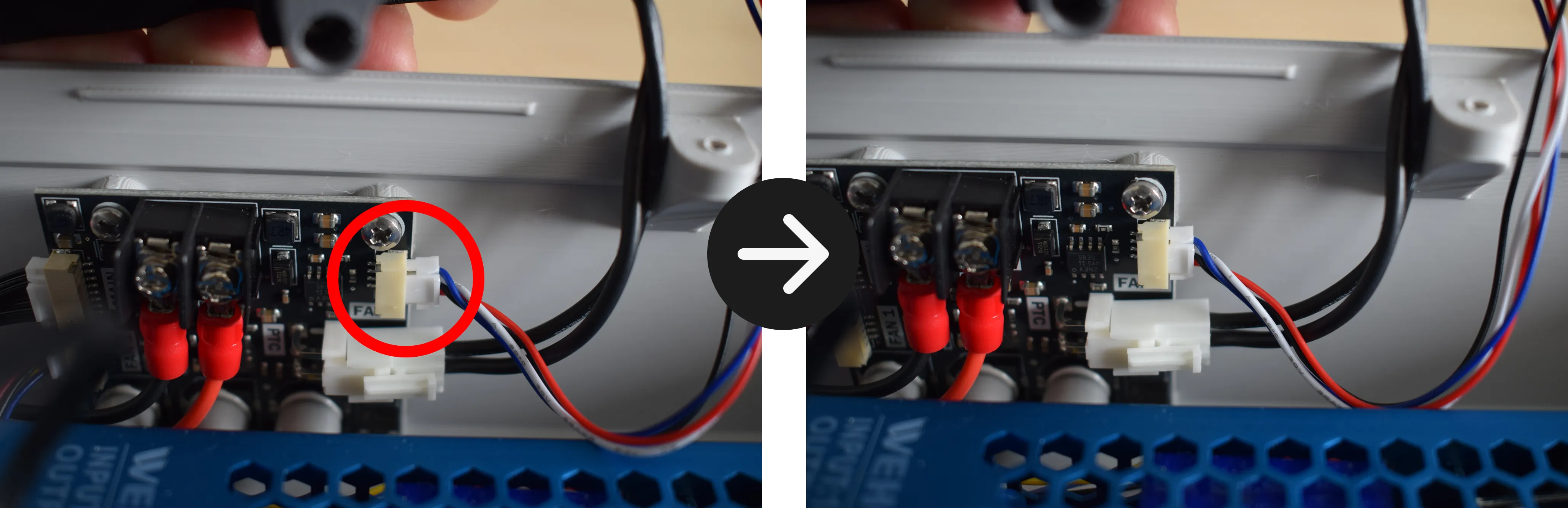 Blower fan cable connected